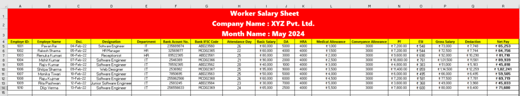 Excel mai salary sheet kaise banaye