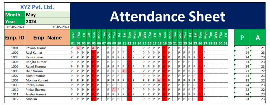 How to Make an Attendance Sheet in Excel with Formula?